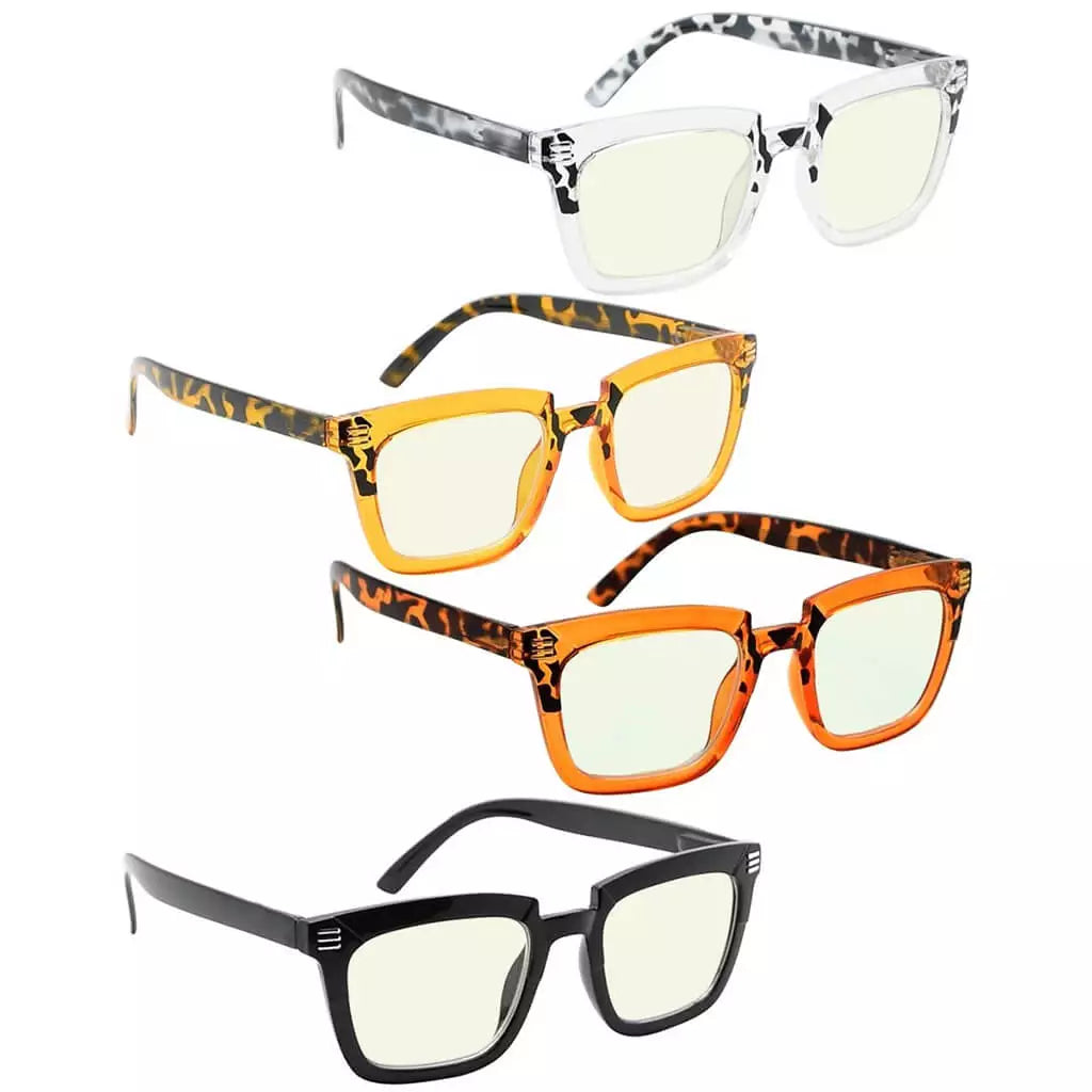 Woibp Blue Light Blocking Reading Glasses Light Yellow Tinted 4 Pack