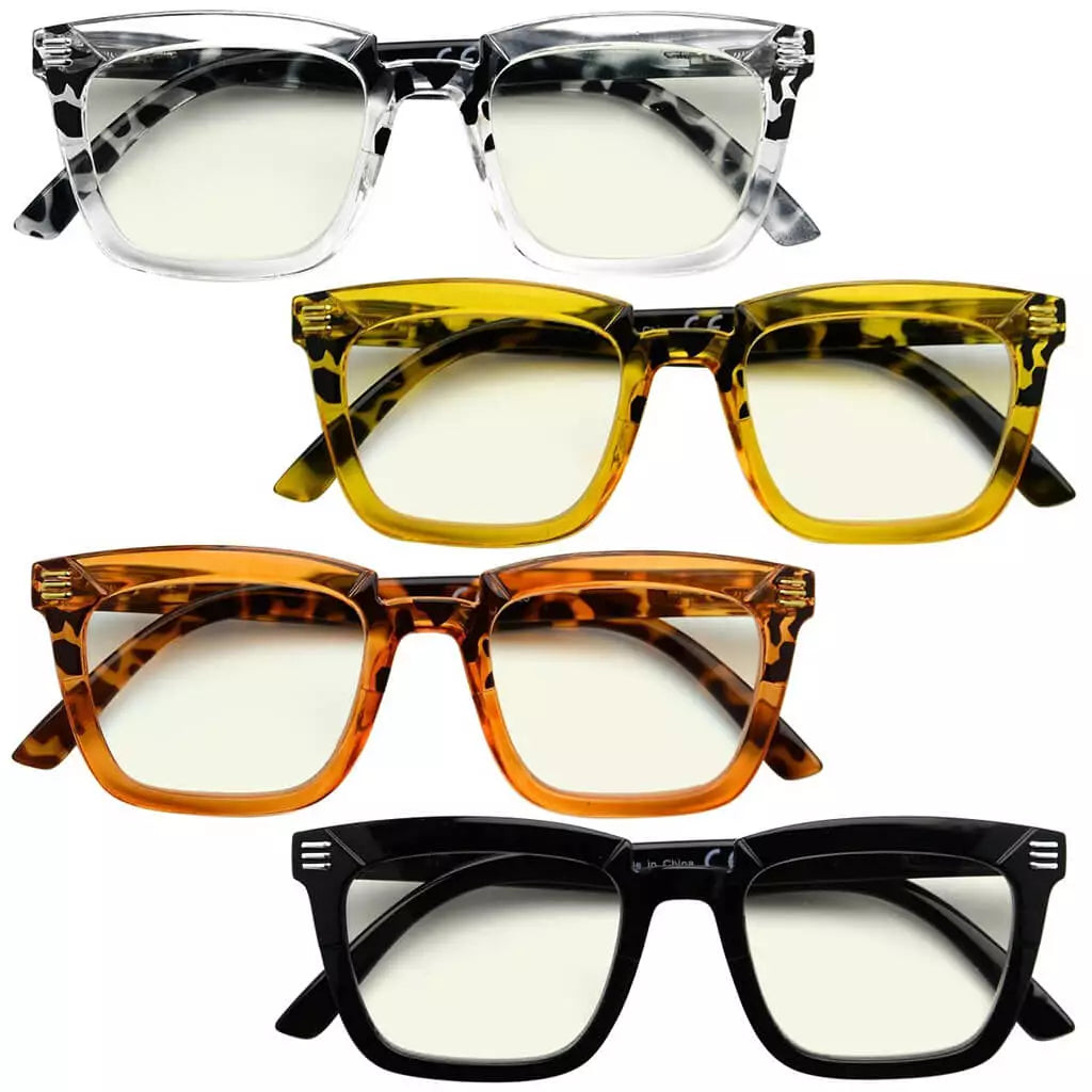 Woibp Blue Light Blocking Reading Glasses Light Yellow Tinted 4 Pack